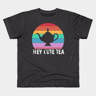 Hey Cute Tea funny rainbow teapot Kids T-Shirt